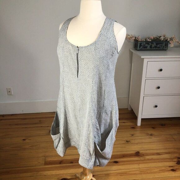 Gershon BRAM Large Gray & White Lightweight Sleeveless Dress Oversized Pockets - Picture 11 of 12